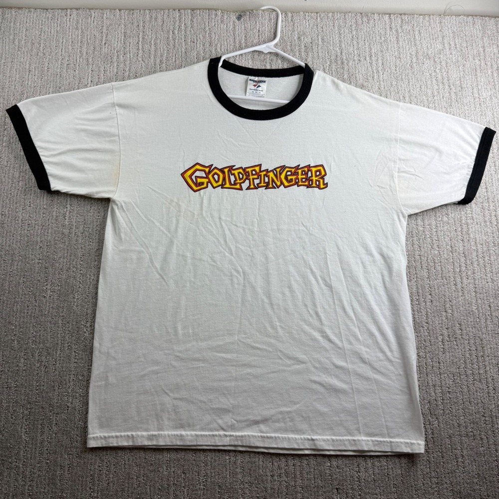 Vintage Goldfinger Band Ringer T-Shirt White Black Size XL Heavyweight